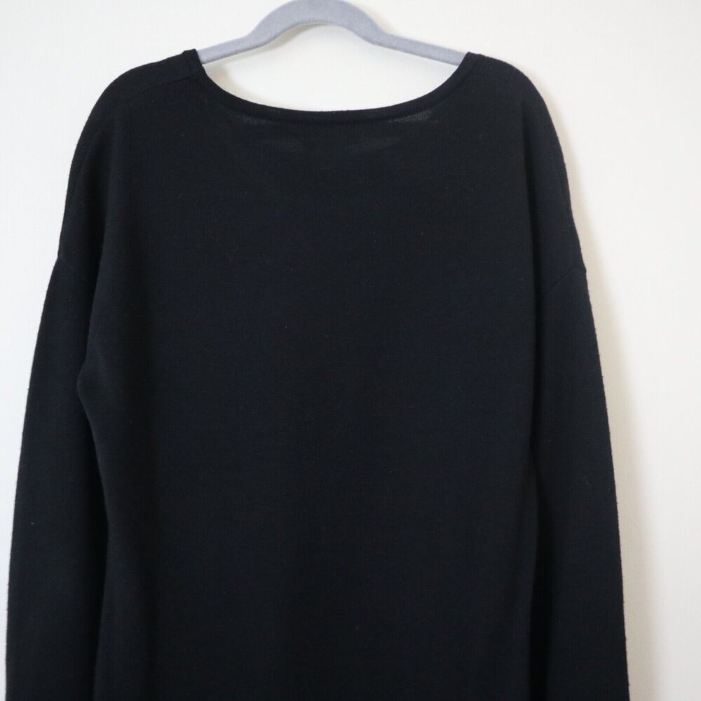 Garnet Hill Size XS Modern Merino Wool Sweater Dress Black Crew Neck Knee Length - Picture 10 of 12